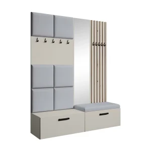 GARDEROBE Margaret I+II 162/203/43 met gestoffeerde panelen/lamellen/spiegel GARDEROBE Margaret I+II 162/203/43 met gestoffeerde panelen/lamellen/spiegel