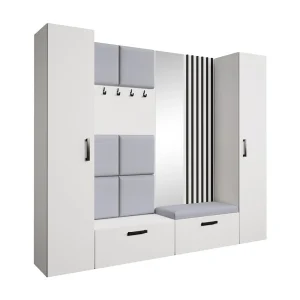 GARDEROBE Margaret XL 242/203/43 met gestoffeerde panelen/lamellen/spiegel GARDEROBE Margaret XL 242/203/43 met gestoffeerde panelen/lamellen/spiegel