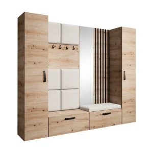 GARDEROBE Margaret XL 242/203/43 met gestoffeerde panelen/lamellen/spiegel GARDEROBE Margaret XL 242/203/43 met gestoffeerde panelen/lamellen/spiegel