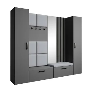 GARDEROBE Margaret XL 242/203/43 met gestoffeerde panelen/lamellen/spiegel GARDEROBE Margaret XL 242/203/43 met gestoffeerde panelen/lamellen/spiegel