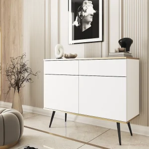 Dressoir KSZ-107 met Laden 107x85x39 cm – Wit Hoogglans Kast met Push-To-Open, Metalen Poten 23 cm, Gelamineerd Paneel 16 mm Krasbestendig Dressoir KSZ-107 met Laden 107x85x39 cm – Wit Hoogglans Kast met Push-To-Open, Metalen Poten 23 cm, Gelamineerd Paneel 16 mm Krasbestendig