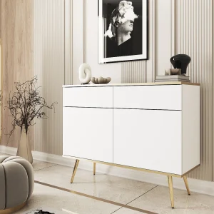 Dressoir KSZ-107 met Laden 107x85x39 cm – Wit Hoogglans Kast met Push-To-Open, Metalen Poten 23 cm, Gelamineerd Paneel 16 mm Krasbestendig Dressoir KSZ-107 met Laden 107x85x39 cm – Wit Hoogglans Kast met Push-To-Open, Metalen Poten 23 cm, Gelamineerd Paneel 16 mm Krasbestendig
