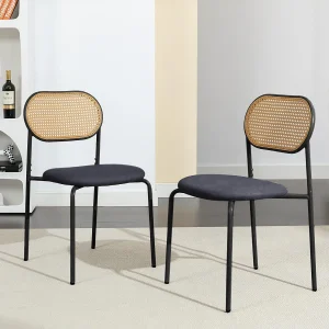 Eetkamerstoelenset van 2 stuks, rotan eetkamerstoel, decoratieve eetkamerstoel, zwart