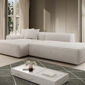 Zitbank met hoek links in beige ribfluweel ERYNEL
