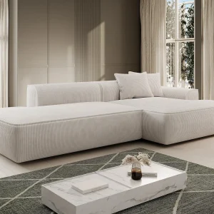Zitbank met hoek rechts in beige ribfluweel ERYNEL