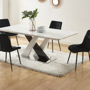 Set tafel EVAELA + 4 stoelen OLLUA – Wit en zwart Set tafel EVAELA + 4 stoelen OLLUA – Wit en zwart