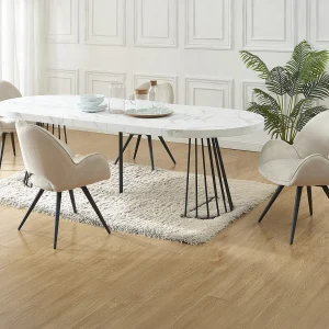Tafelset FIRELA + 4 stoelen GULSUN – Wit en beige marmer effect