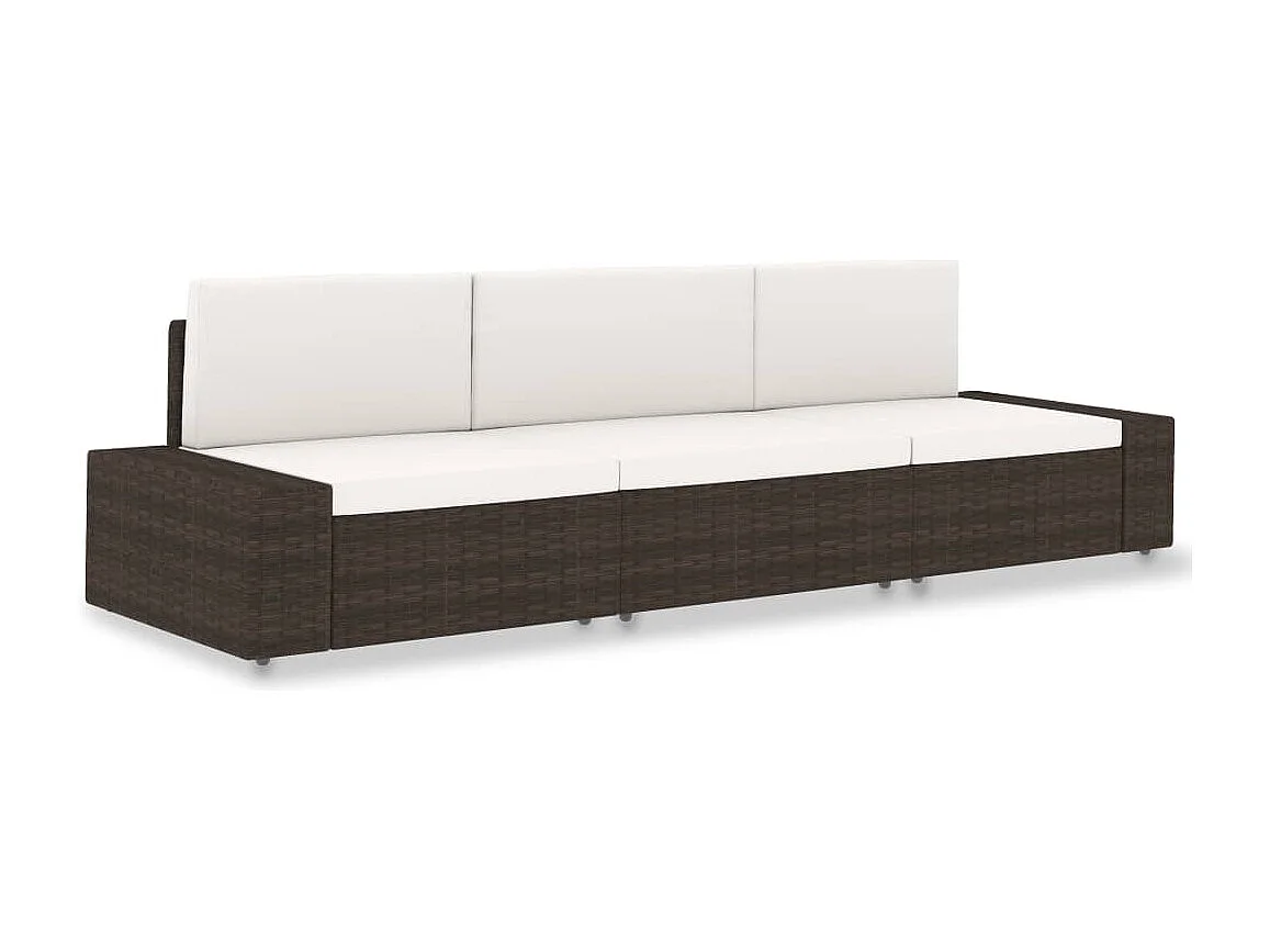 Driezitsbank sectioneel poly rattan bruin