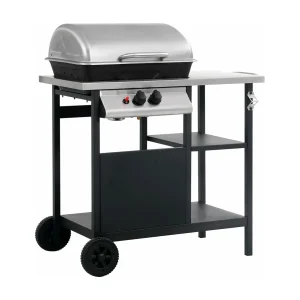 Gasbarbecue met 3-laags zijtafel zwart en zilverkleurig Gasbarbecue met 3-laags zijtafel zwart en zilverkleurig