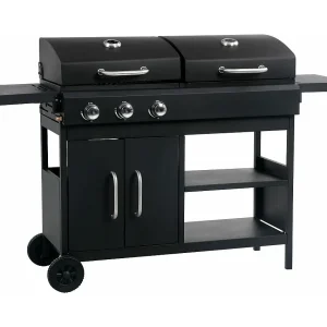 Gas-/houtskoolbarbecue met 3 branders Gas-/houtskoolbarbecue met 3 branders