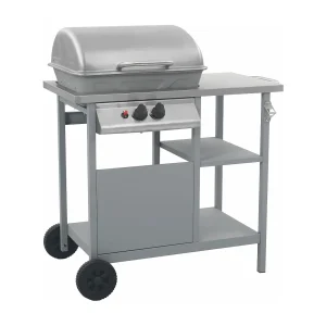 Gasbarbecue met 3-laags zijtafel zwart en zilverkleurig Gasbarbecue met 3-laags zijtafel zwart en zilverkleurig