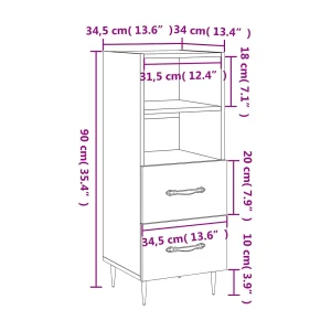 Dressoir 34,5x34x90 cm bewerkt hout hoogglans wit