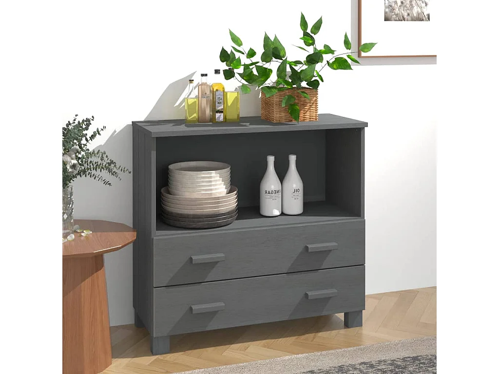 Dressoir HAMAR 85x35x80 cm massief grenenhout donkergrijs