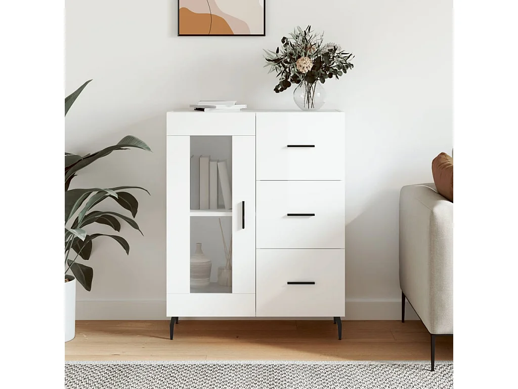 Dressoir 69,5x34x90 cm bewerkt hout hoogglans wit