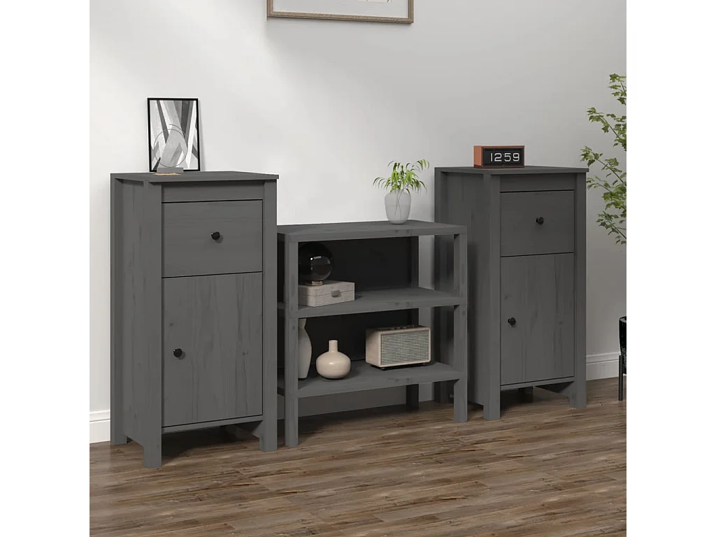 Dressoirs 2 st 40x35x80 cm massief grenenhout grijs