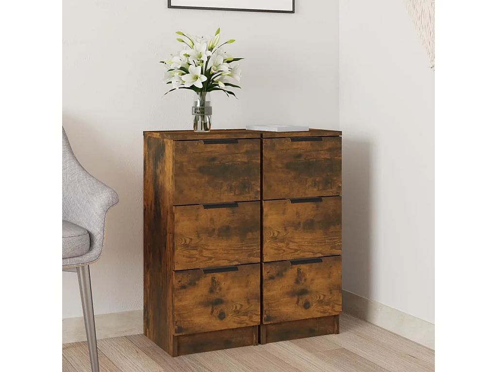 Dressoirs 2 st 30x30x70 cm bewerkt hout gerookt eikenkleurig