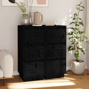 Dressoirs 2 st 32x34x75 cm massief grenenhout zwart Dressoirs 2 st 32x34x75 cm massief grenenhout zwart