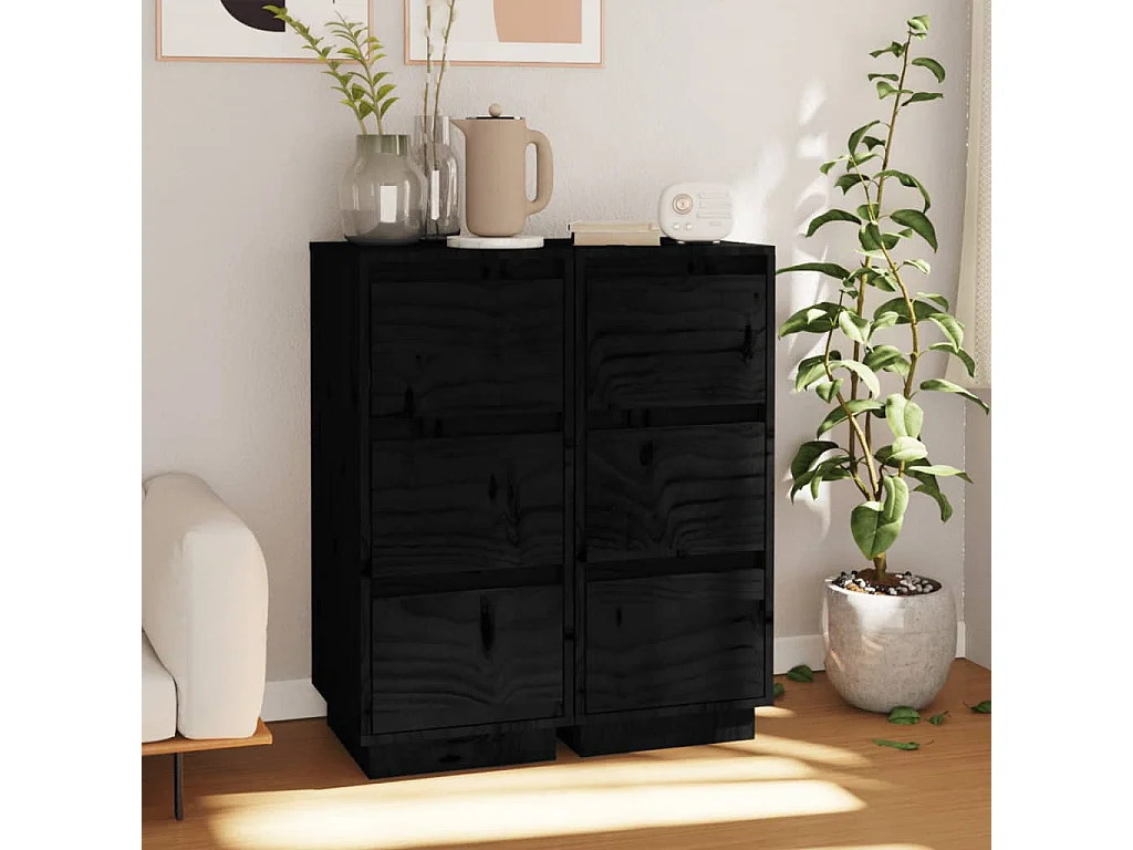 Dressoirs 2 st 32x34x75 cm massief grenenhout zwart