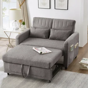 Dubbel slaapbank 114 x 77 x 82.5 cm – rugleuning 3 standen verstelbaar – katoen-linnen stof – grijs Dubbel slaapbank 114 x 77 x 82.5 cm – rugleuning 3 standen verstelbaar – katoen-linnen stof – grijs