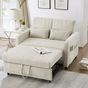 Dubbel conversiebank 114 x 77 x 82.5 cm – rugleuning instelbaar in drie standen – katoen-linnen stof – beige Dubbel conversiebank 114 x 77 x 82.5 cm – rugleuning instelbaar in drie standen – katoen-linnen stof – beige