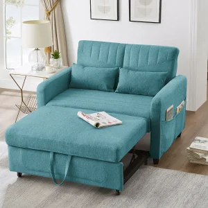 Dubbel slaapbank 114 x 77 x 82.5 cm – rugleuning instelbaar in drie standen – katoen-linnen stof – blauw Dubbel slaapbank 114 x 77 x 82.5 cm – rugleuning instelbaar in drie standen – katoen-linnen stof – blauw