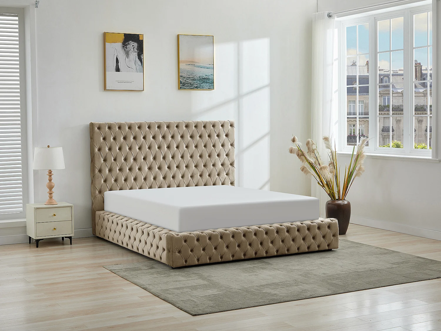 Bed met opbergruimte Chesterfield 160 x 200 cm van taupegrijs velours - DULENI