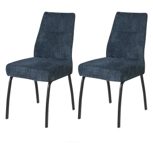 Eetkamerstoel set van 2 – stof en metaal – blauw – ANABEL