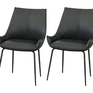 Eetkamerstoel set van 2 – leer – zwart – PERKO Eetkamerstoel set van 2 – leer – zwart – PERKO