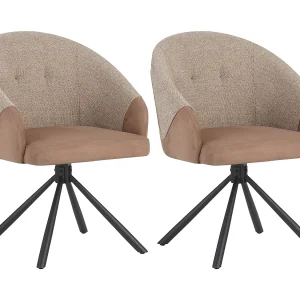 Eetkamerstoel set van 2 – stof en metaal – bruin & beige – LAZAR