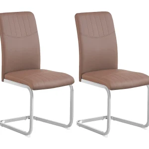 Eetkamerstoel set van 2 – kunstleer en metaal – bruin – DORIAN Eetkamerstoel set van 2 – kunstleer en metaal – bruin – DORIAN