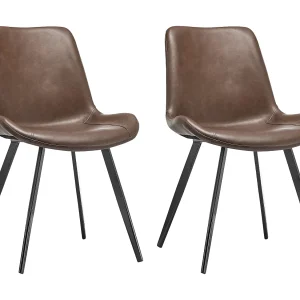 Eetkamerstoel set van 2 – kunstleer – bruin – BORT Eetkamerstoel set van 2 – kunstleer – bruin – BORT