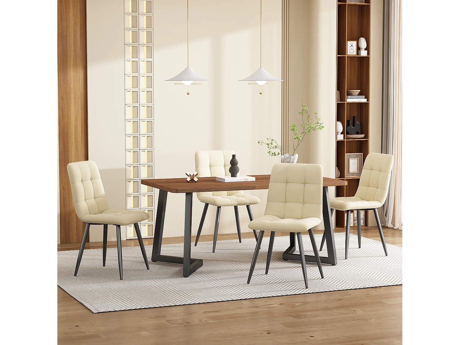 Eettafel - 117 x 68×75 cm, rechthoekige houten tafel met metalen poten, zwart/walnoot