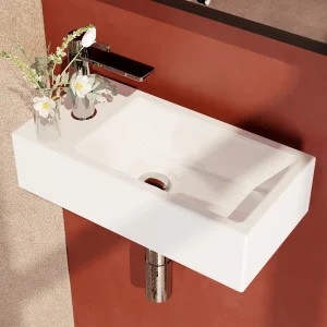 EMKE Wastafel Compact – Keramiek – Glans Wit – Links – 40.5×20.5×10.5 cm – Badkamer Wasbak Klein – Muurbevestiging EMKE Wastafel Compact – Keramiek – Glans Wit – Links – 40.5×20.5×10.5 cm – Badkamer Wasbak Klein – Muurbevestiging