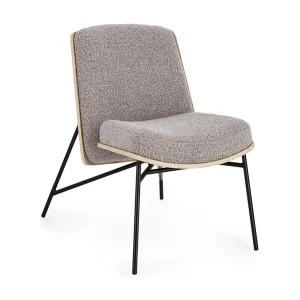 Fauteuil in duifgrijze bouclé-effect stof en zwarte stalen poten – EMERSON Fauteuil in duifgrijze bouclé-effect stof en zwarte stalen poten – EMERSON