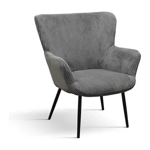 Fauteuil van stof met grijs fluweeleffect, antraciet metalen poten – MEGEVE Fauteuil van stof met grijs fluweeleffect, antraciet metalen poten – MEGEVE