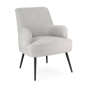 Fauteuil in lichtgrijze stof en zwart gelakte stalen poten – ERNESTINE Fauteuil in lichtgrijze stof en zwart gelakte stalen poten – ERNESTINE