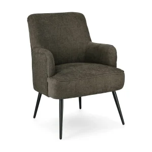 Fauteuil in bruine tijmstof en zwartgelakte stalen poten – ERNESTINE Fauteuil in bruine tijmstof en zwartgelakte stalen poten – ERNESTINE