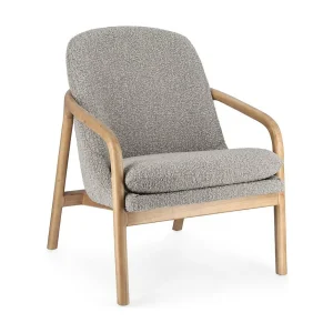 Fauteuil van grijze bouclé-effectstof en rubberhout – ELAIDE Fauteuil van grijze bouclé-effectstof en rubberhout – ELAIDE
