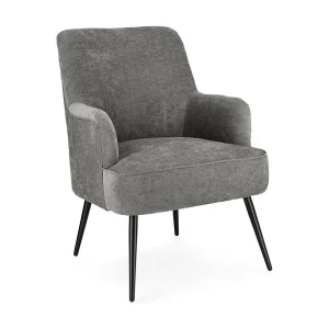 Fauteuil in donkergrijze stof en zwart gelakte stalen poten – ERNESTINE Fauteuil in donkergrijze stof en zwart gelakte stalen poten – ERNESTINE