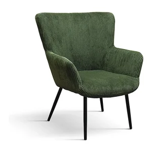 Fauteuil van stof met groen fluweeleffect en antraciet metalen poten – MEGEVE Fauteuil van stof met groen fluweeleffect en antraciet metalen poten – MEGEVE