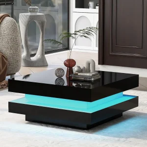 Eigentijdse salontafel met LED in 16 kleuren – vierkante vorm – Zwart Eigentijdse salontafel met LED in 16 kleuren – vierkante vorm – Zwart