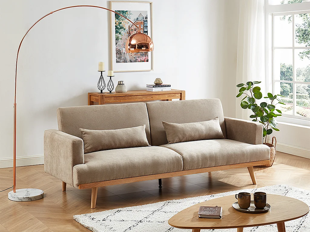 Driezits slaapbank van stof - Beige - ESMEE - Koop nu eenvoudig en goedkoop online