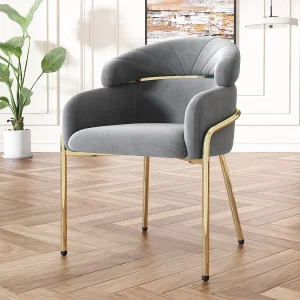 Eetkamerstoel van fluweel – 79 x 45 x 53 cm – voor woonkamer en slaapkamer – vier metalen poten – grijs Eetkamerstoel van fluweel – 79 x 45 x 53 cm – voor woonkamer en slaapkamer – vier metalen poten – grijs