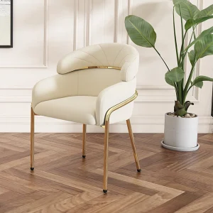 Eetkamerstoel fluweel – 79 x 45 x 53 cm – voor woonkamer en slaapkamer – vier metalen poten – beige Eetkamerstoel fluweel – 79 x 45 x 53 cm – voor woonkamer en slaapkamer – vier metalen poten – beige