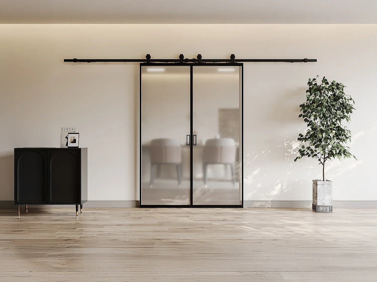 Dubbele schuifdeur met wandbevestiging - gehard matglas - 2 x H205 x L63 cm - LINCI II