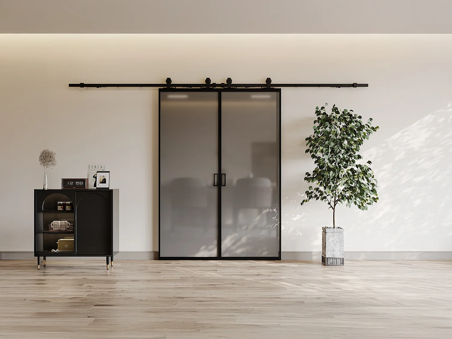 Dubbele schuifdeur met wandbevestiging - gehard rookglas - 2 x H205 x L73 cm - LINCI II