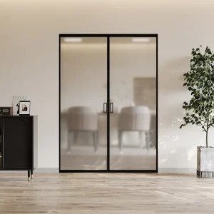 Dubbele schuifdeur met klamplaagsysteem matglas 2 x H205 x L63 cm – LINCI II Dubbele schuifdeur met klamplaagsysteem matglas 2 x H205 x L63 cm – LINCI II