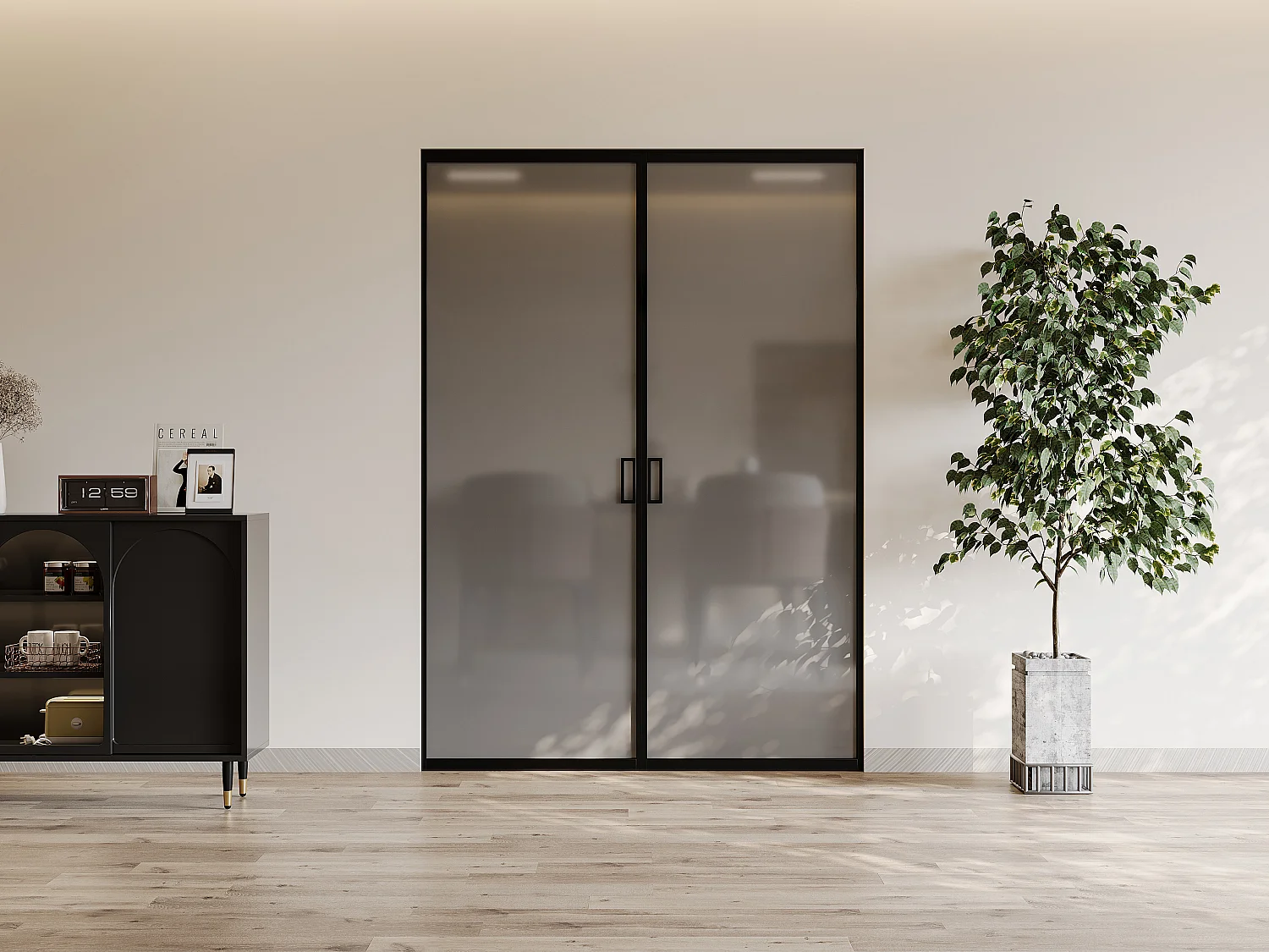 Dubbele schuifdeur met klamplaagsysteem, in rookglas 2 x H205 x L93 cm - LINCI II