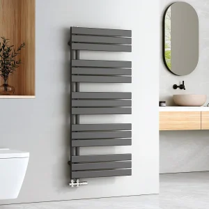 EMKE Handdoekradiator met Warm Water, Plat Paneel, Zijdelingse Aansluiting, Antraciet 1320x600mm 798W EMKE Handdoekradiator met Warm Water, Plat Paneel, Zijdelingse Aansluiting, Antraciet 1320x600mm 798W