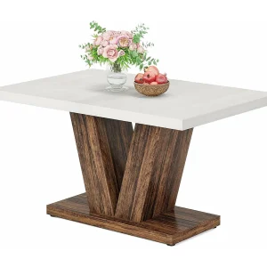 Eettafel 120 cm voor 4 personen, witte keukentafel met stevig voetstuk Eettafel 120 cm voor 4 personen, witte keukentafel met stevig voetstuk